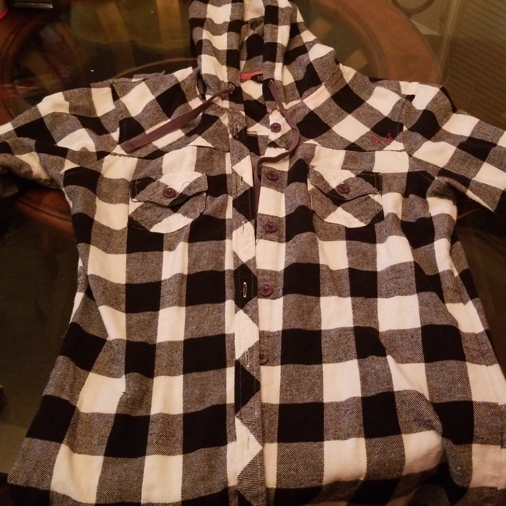 Flannel Plaid Shirt w/ Drawstring Hood